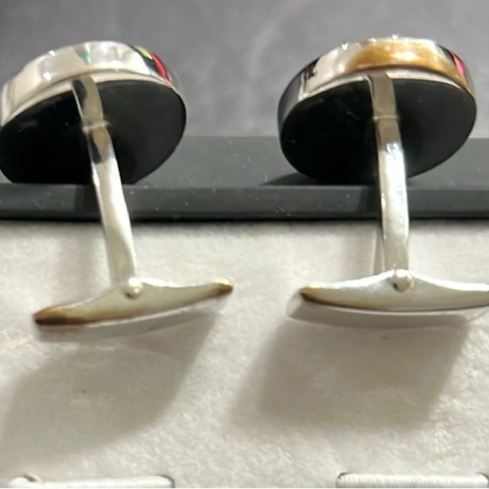 CUFF LINKS / New Orleans Knots -Vibrant Orange and Blue Metal